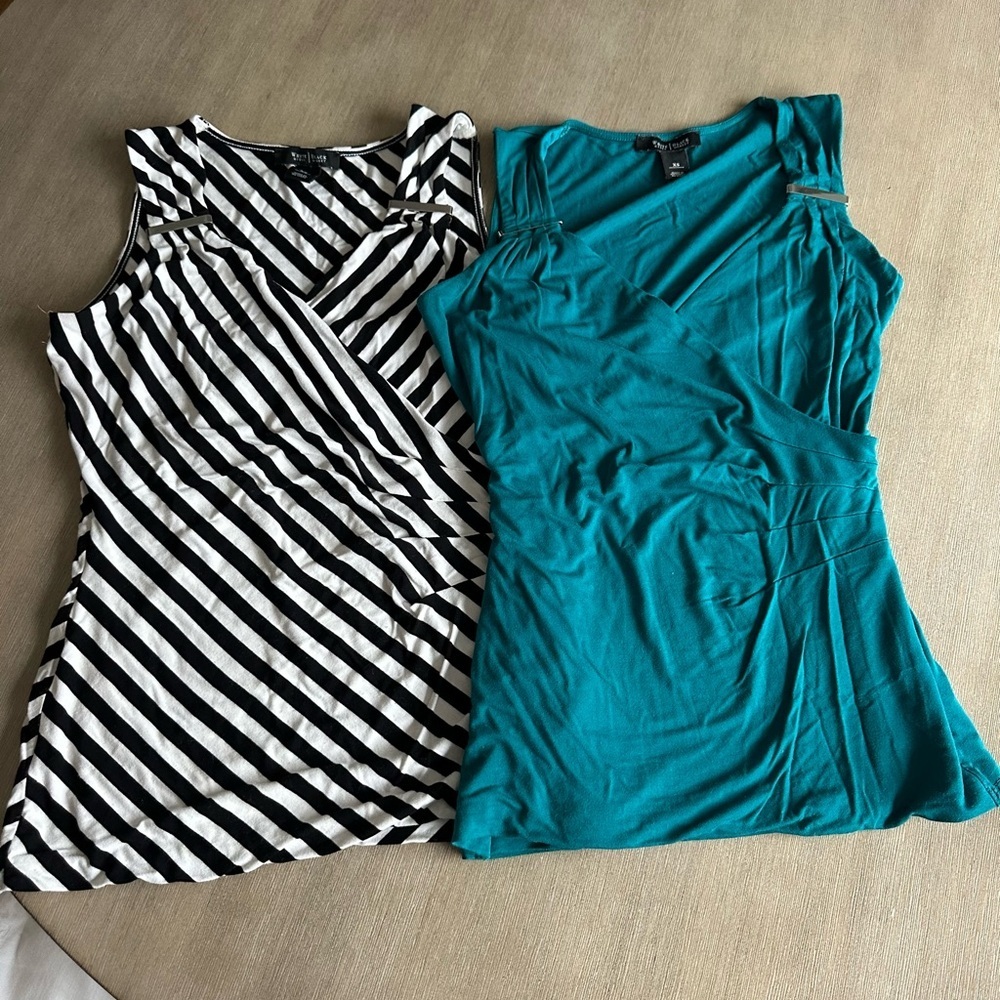 White House Black Market Black & White Diagonal and teal Stripe Tank set